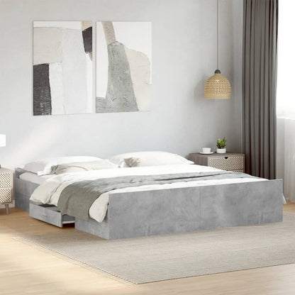 Bed Frame with Drawers Concrete Grey 180x200 cm Super King Engineered Wood