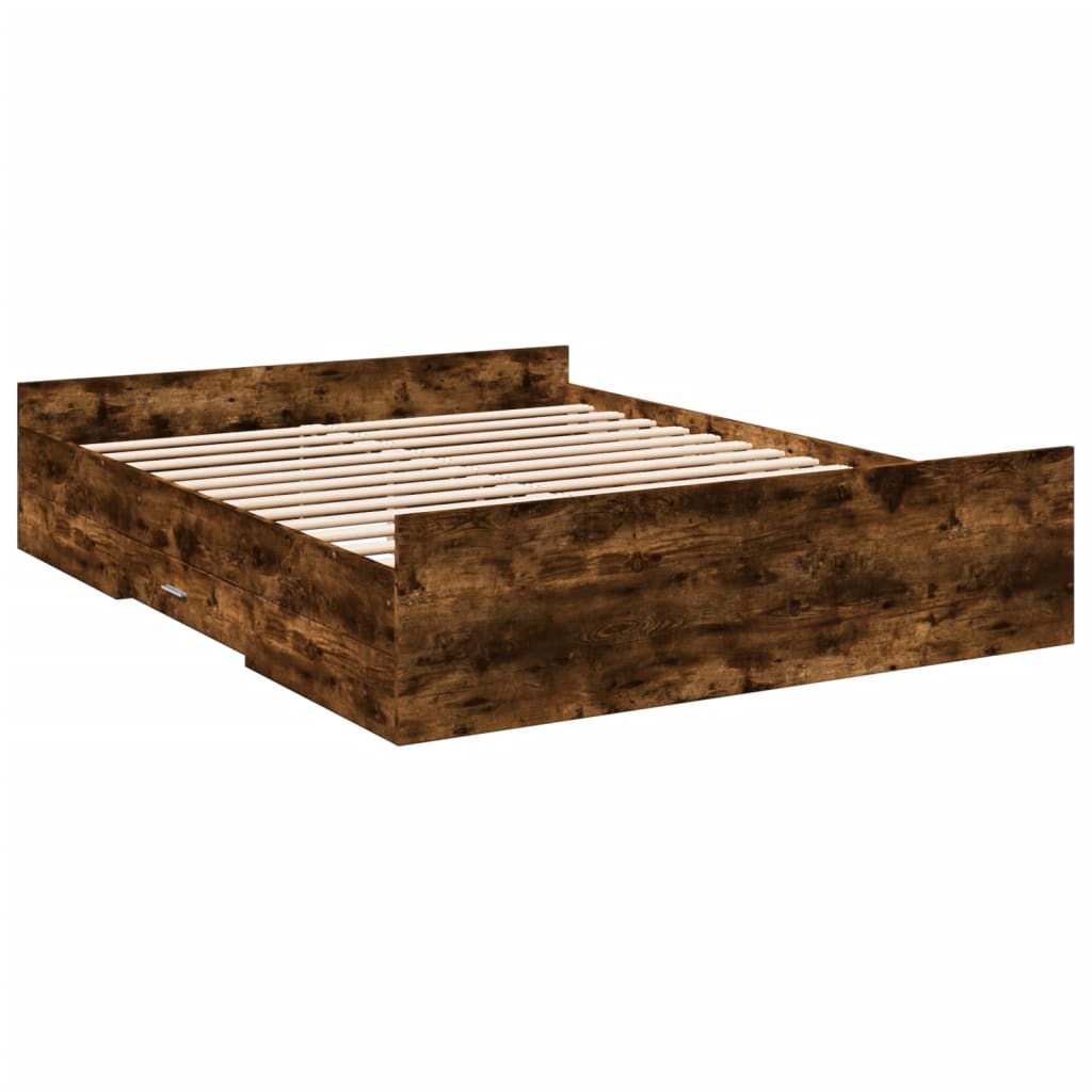 Bed Frame with Drawers without Mattress Smoked Oak 160x200 cm