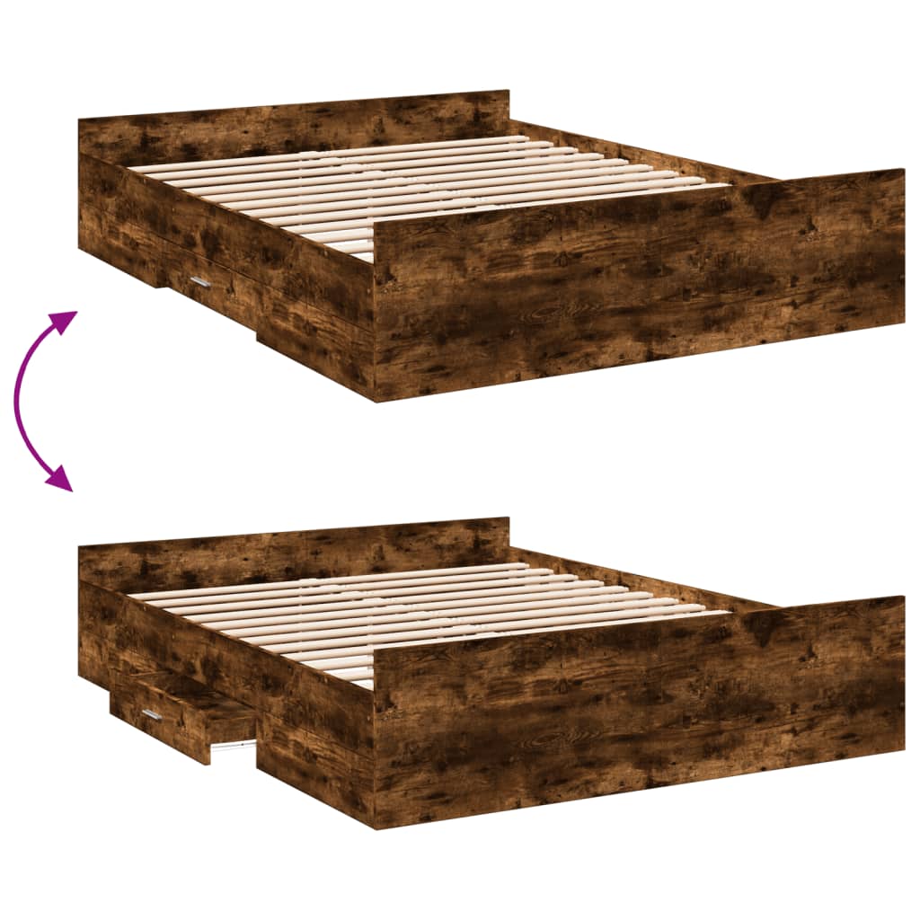 Bed Frame with Drawers without Mattress Smoked Oak 160x200 cm