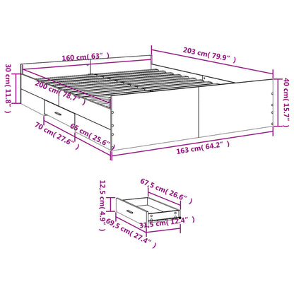 Bed Frame with Drawers without Mattress Smoked Oak 160x200 cm