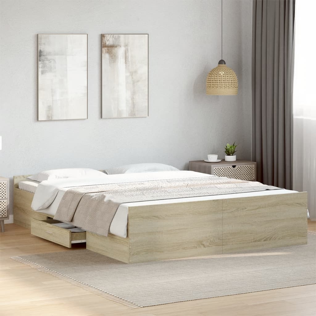 Bed Frame with Drawers without Mattress Sonoma Oak 150x200 cm King Size