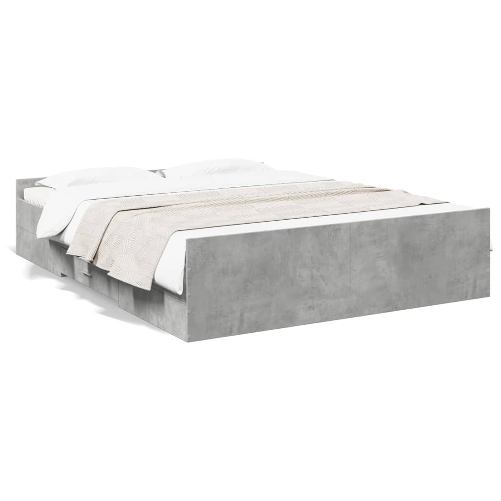 Bed Frame with Drawers without Mattress Concrete Grey 150x200 cm King Size