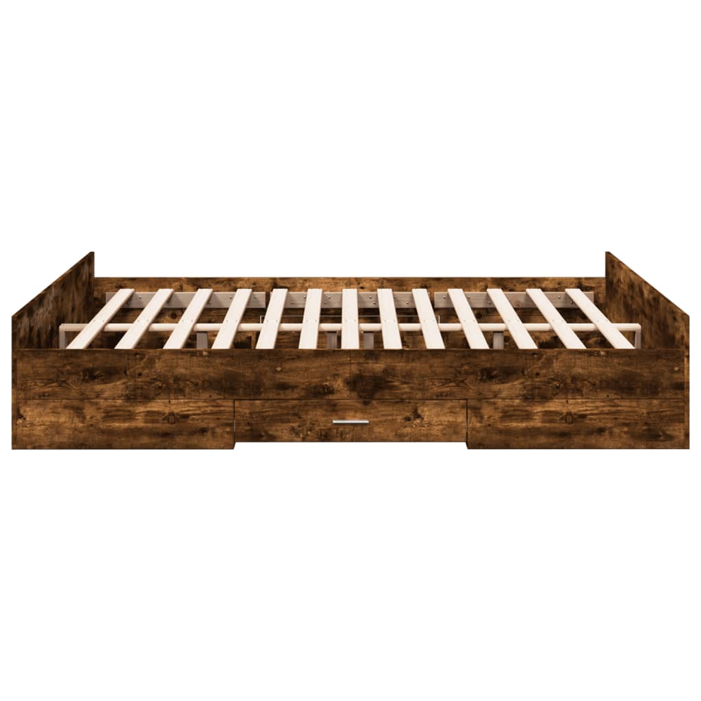 Bed Frame with Drawers without Mattress Smoked Oak 150x200 cm King Size