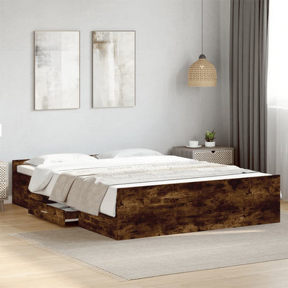 Bed Frame with Drawers without Mattress Smoked Oak 150x200 cm King Size