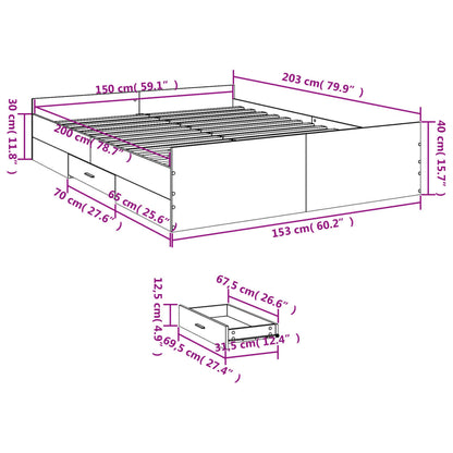 Bed Frame with Drawers Grey Sonoma 150x200 cm King Size Engineered Wood