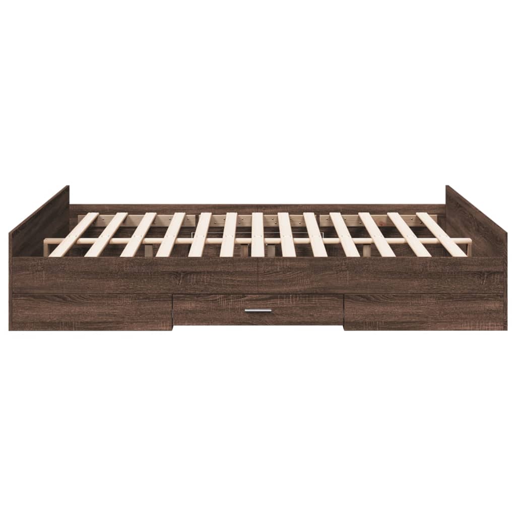 Bed Frame with Drawers without Mattress Brown Oak 150x200 cm King Size