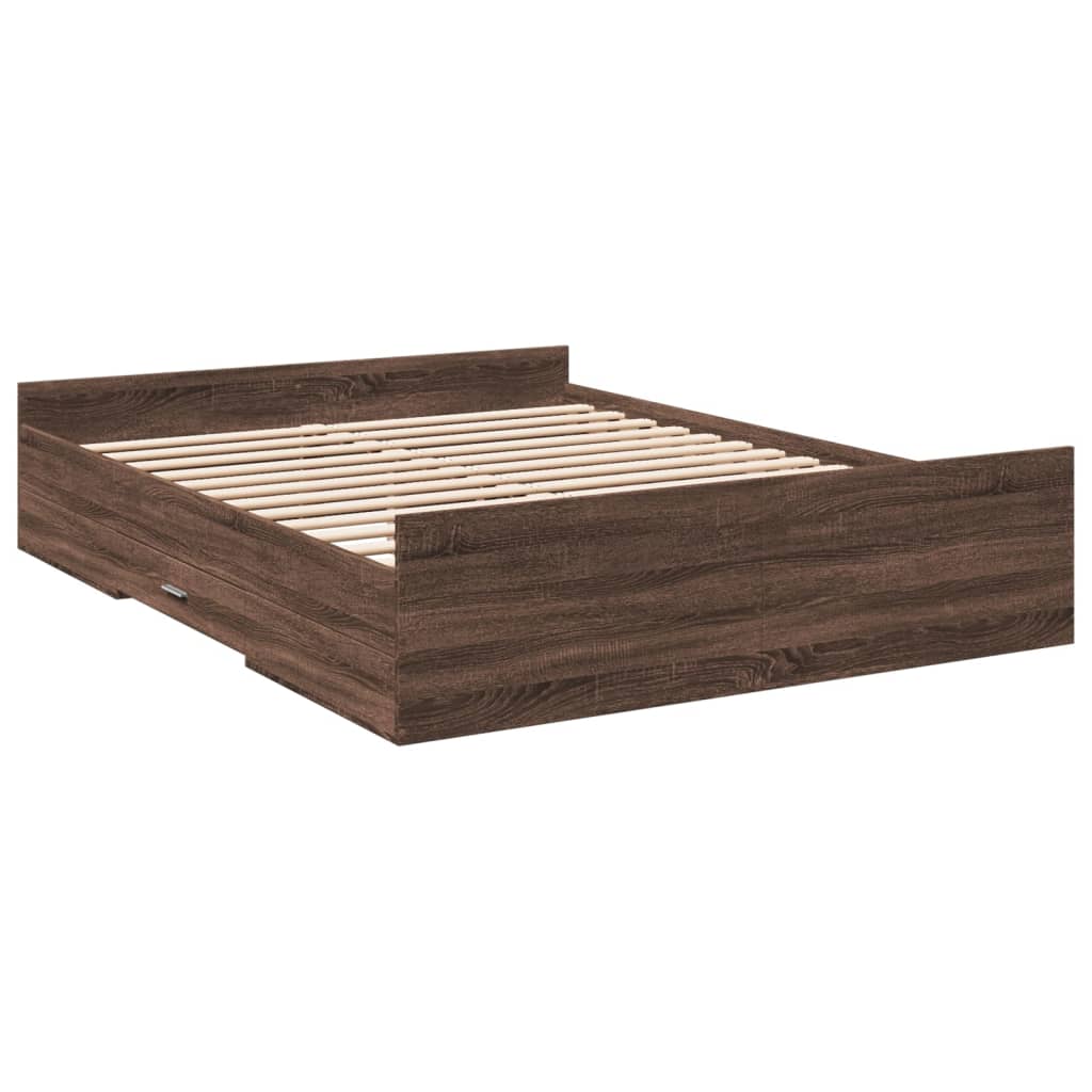 Bed Frame with Drawers without Mattress Brown Oak 150x200 cm King Size