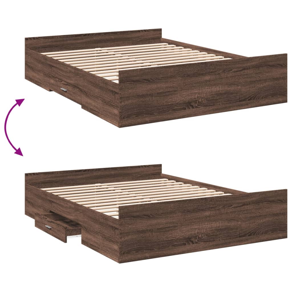 Bed Frame with Drawers without Mattress Brown Oak 150x200 cm King Size