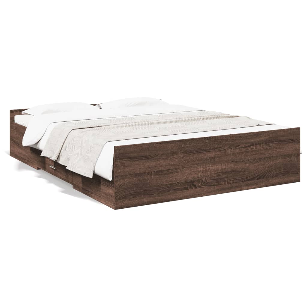 Bed Frame with Drawers without Mattress Brown Oak 150x200 cm King Size