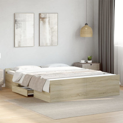 Bed Frame with Drawers Sonoma Oak 140x200 cm Engineered Wood