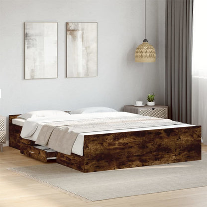 Bed Frame with Drawers without Mattress Smoked Oak 140x200 cm