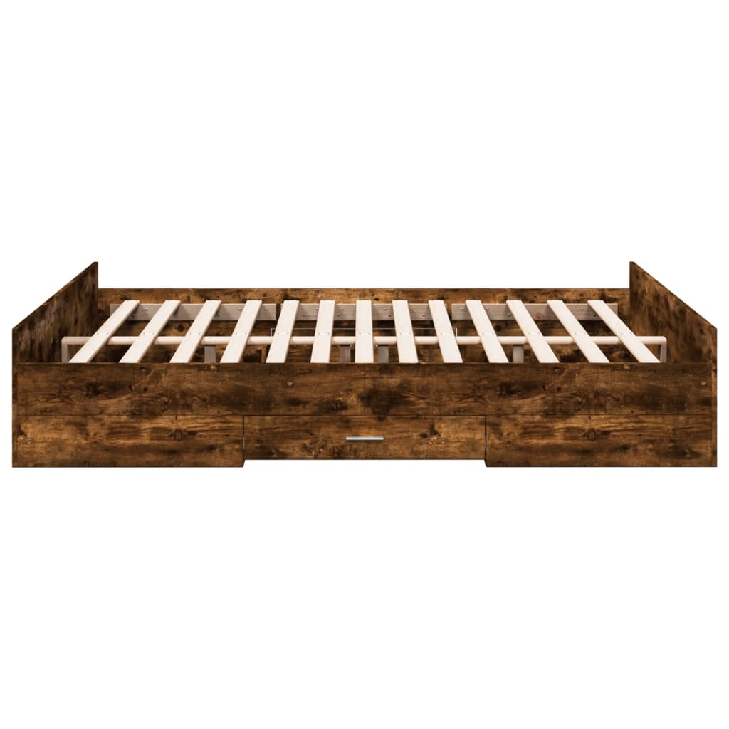 Bed Frame with Drawers without Mattress Smoked Oak 140x200 cm