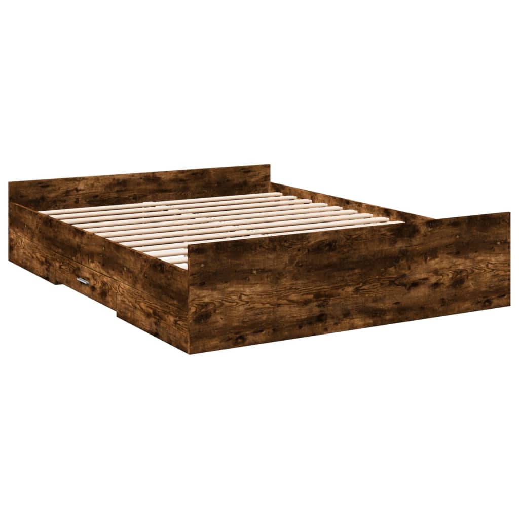 Bed Frame with Drawers without Mattress Smoked Oak 140x200 cm