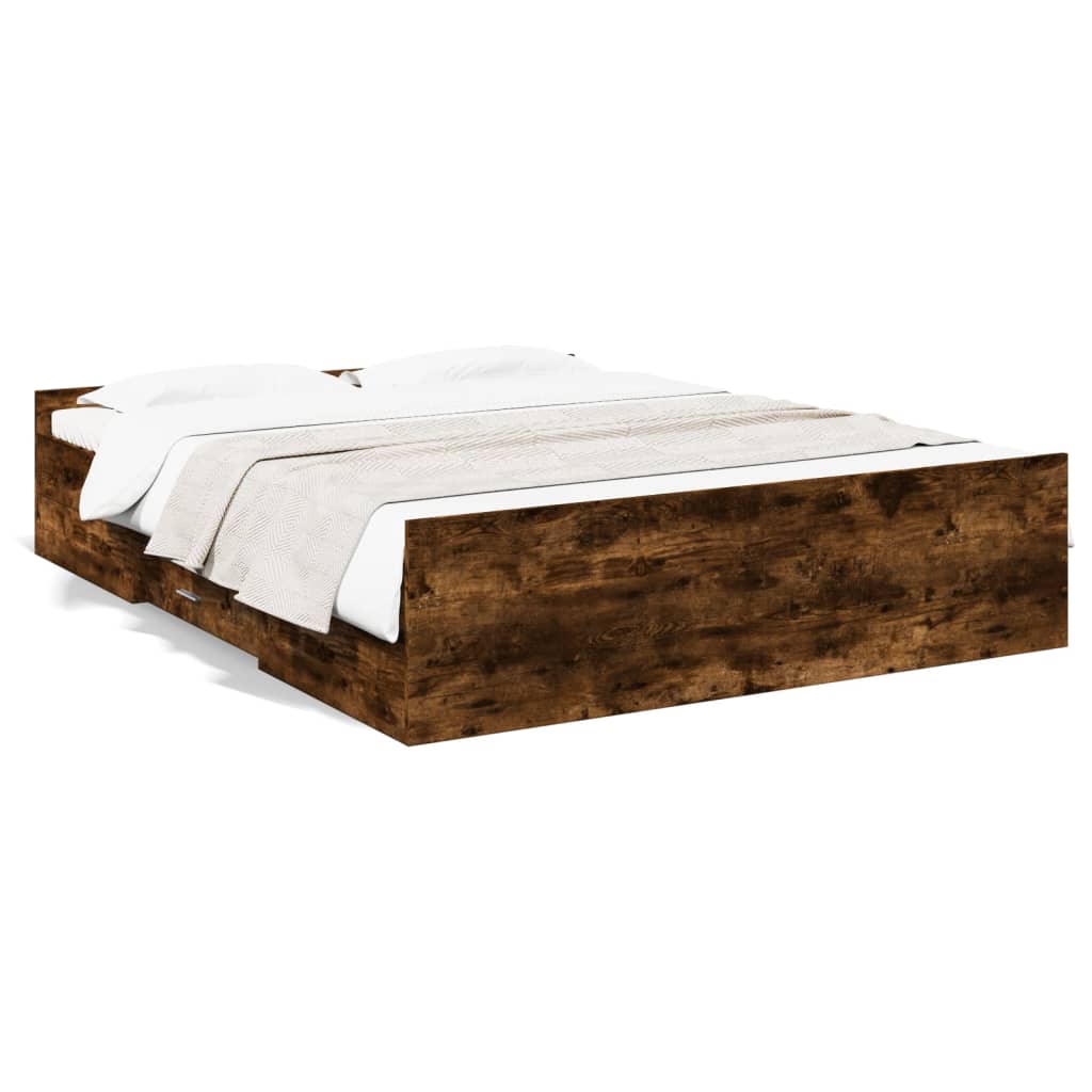 Bed Frame with Drawers without Mattress Smoked Oak 140x200 cm