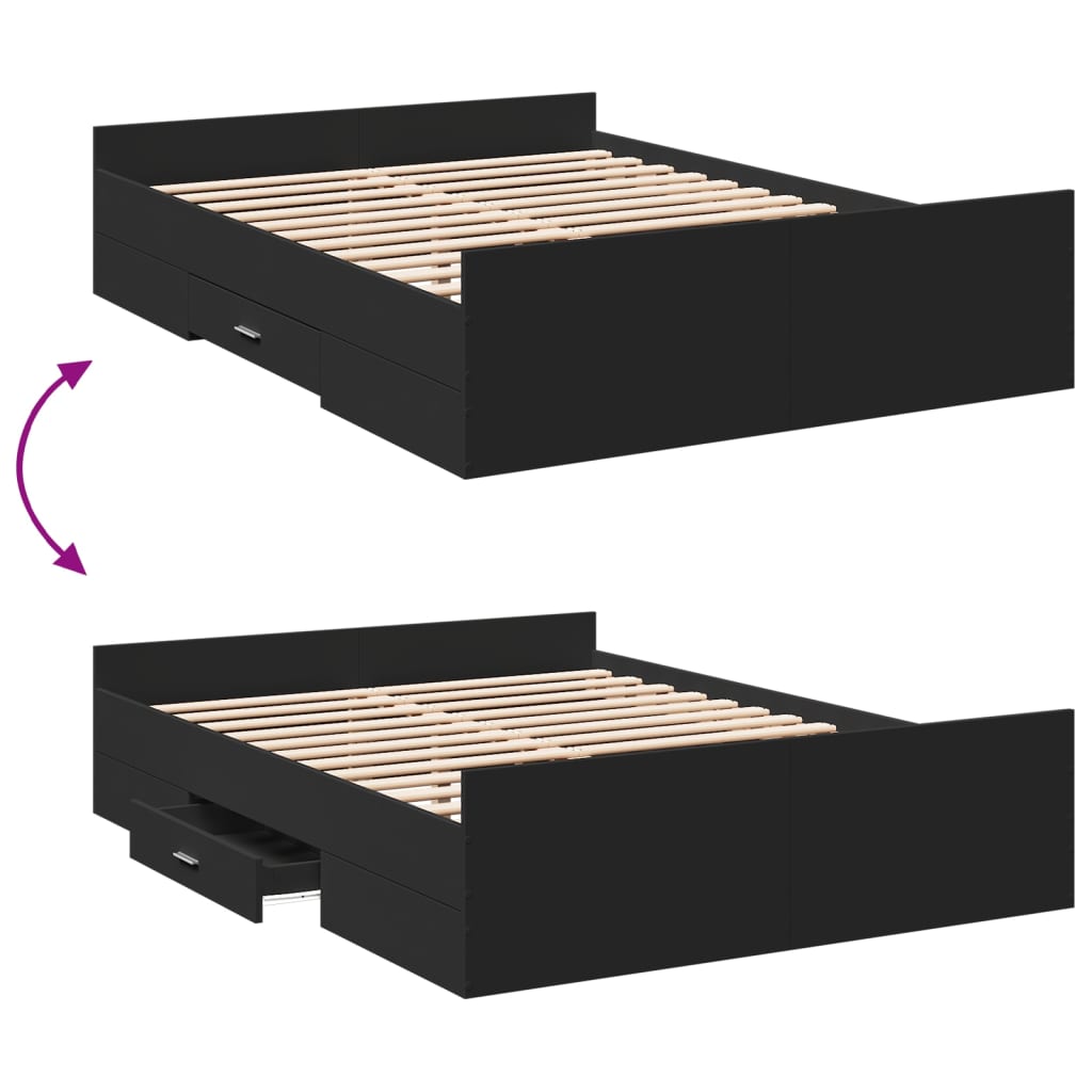 Bed Frame with Drawers without Mattress Black 120x200 cm