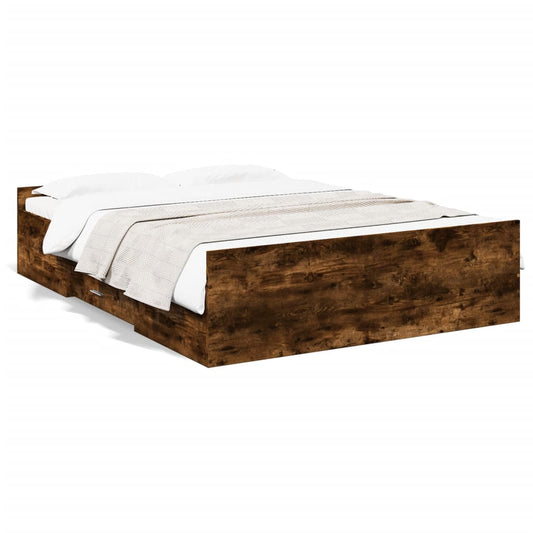 Bed Frame with Drawers Smoked Oak 120x200 cm Engineered Wood