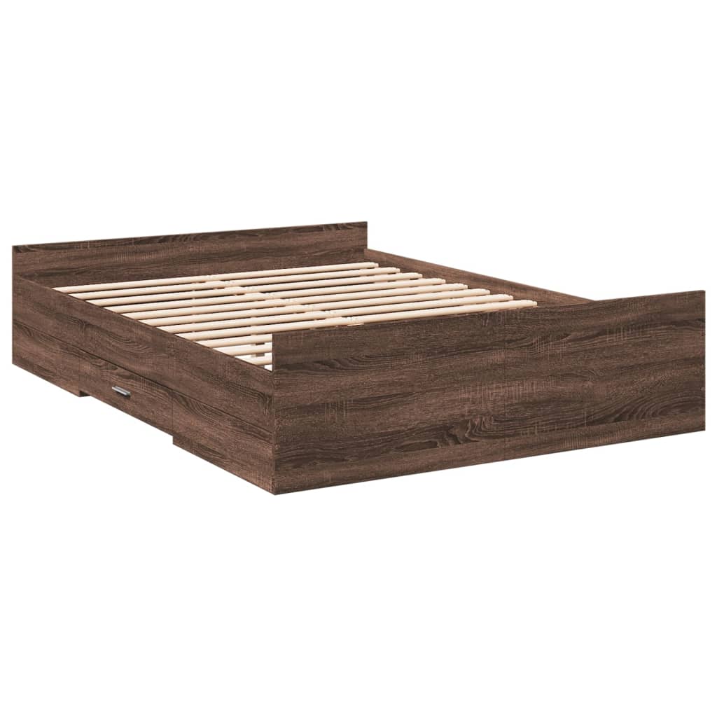 Bed Frame with Drawers without Mattress Brown Oak 120x200 cm