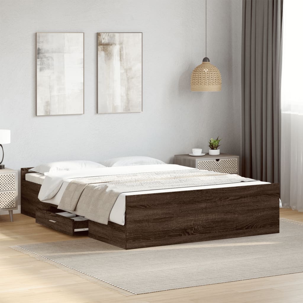 Bed Frame with Drawers without Mattress Brown Oak 120x200 cm