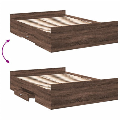 Bed Frame with Drawers without Mattress Brown Oak 120x200 cm