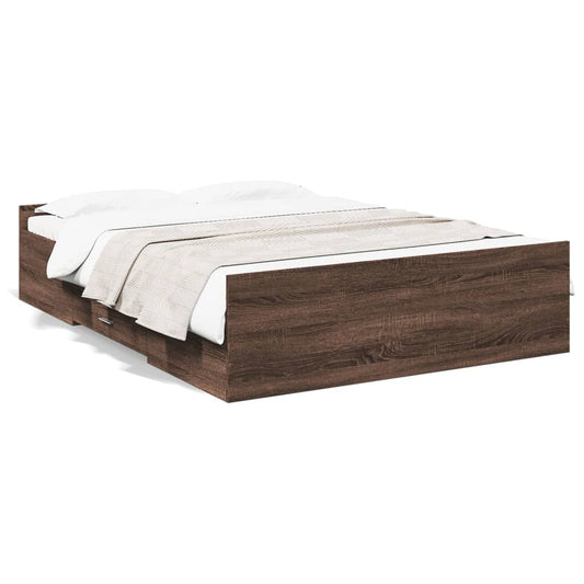 Bed Frame with Drawers without Mattress Brown Oak 120x200 cm