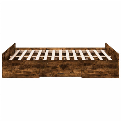 Bed Frame with Drawers Smoked Oak 140x190 cm Engineered Wood