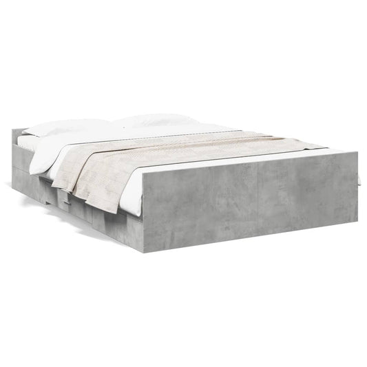 Bed Frame with Drawers Concrete Grey 135x190 cm Double Engineered Wood