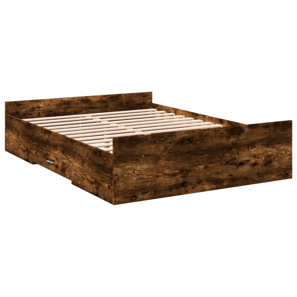 Bed Frame with Drawers without Mattress Smoked Oak 135x190 cm Double