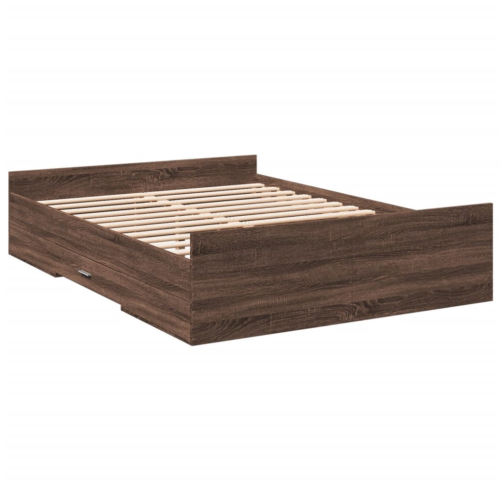 Bed Frame with Drawers without Mattress Brown Oak 135x190 cm Double