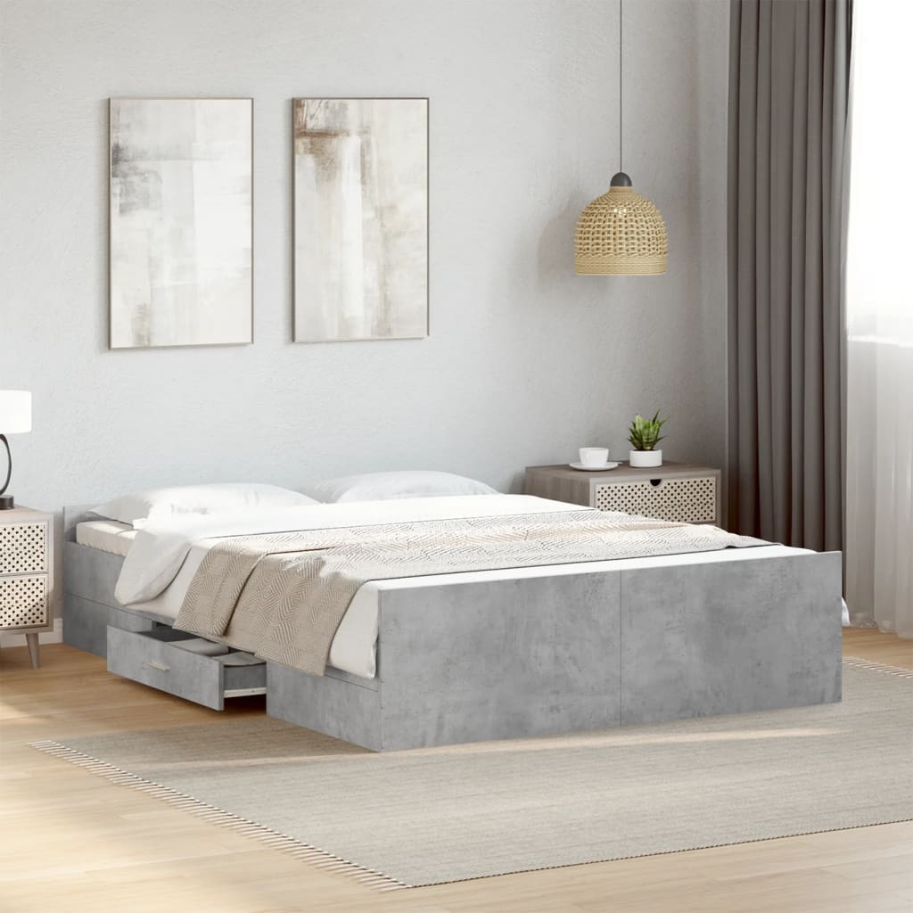 Bed Frame with Drawers Concrete Grey 120x190 cm Small Double Engineered Wood