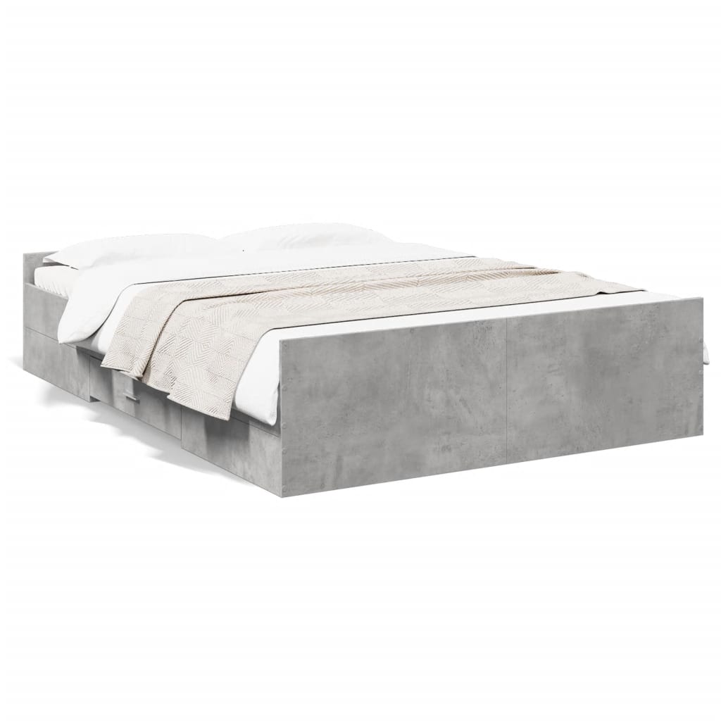 Bed Frame with Drawers Concrete Grey 120x190 cm Small Double Engineered Wood