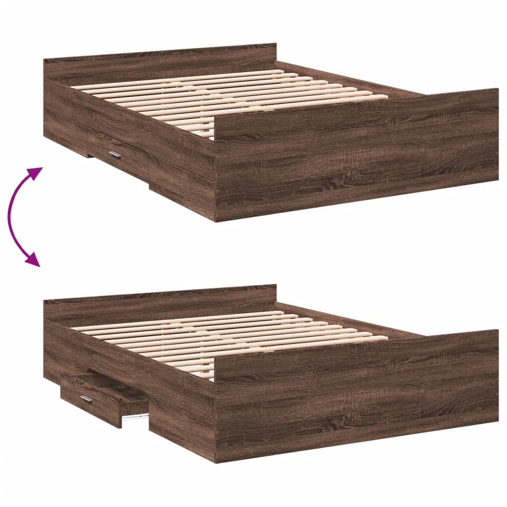 Bed Frame with Drawers Brown Oak 120x190 cm Small Double Engineered Wood