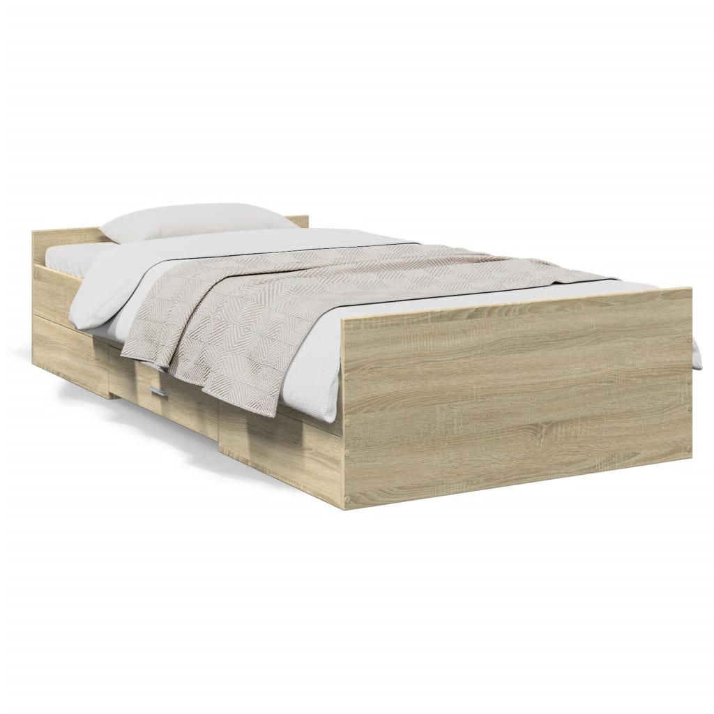 Bed Frame with Drawers without Mattress Sonoma Oak 100x200 cm