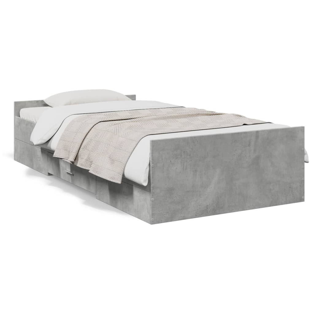 Bed Frame with Drawers without Mattress Concrete Grey 100x200 cm