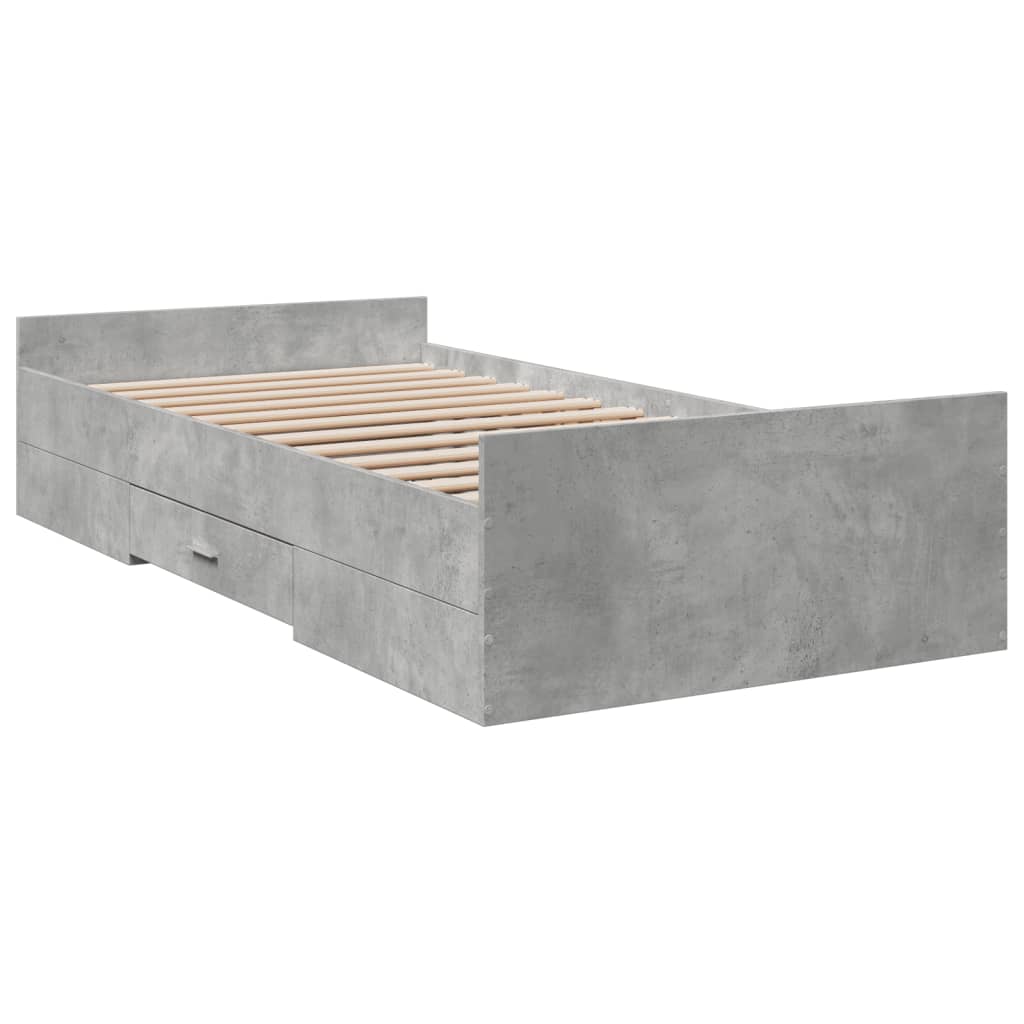 Bed Frame with Drawers without Mattress Concrete Grey 100x200 cm