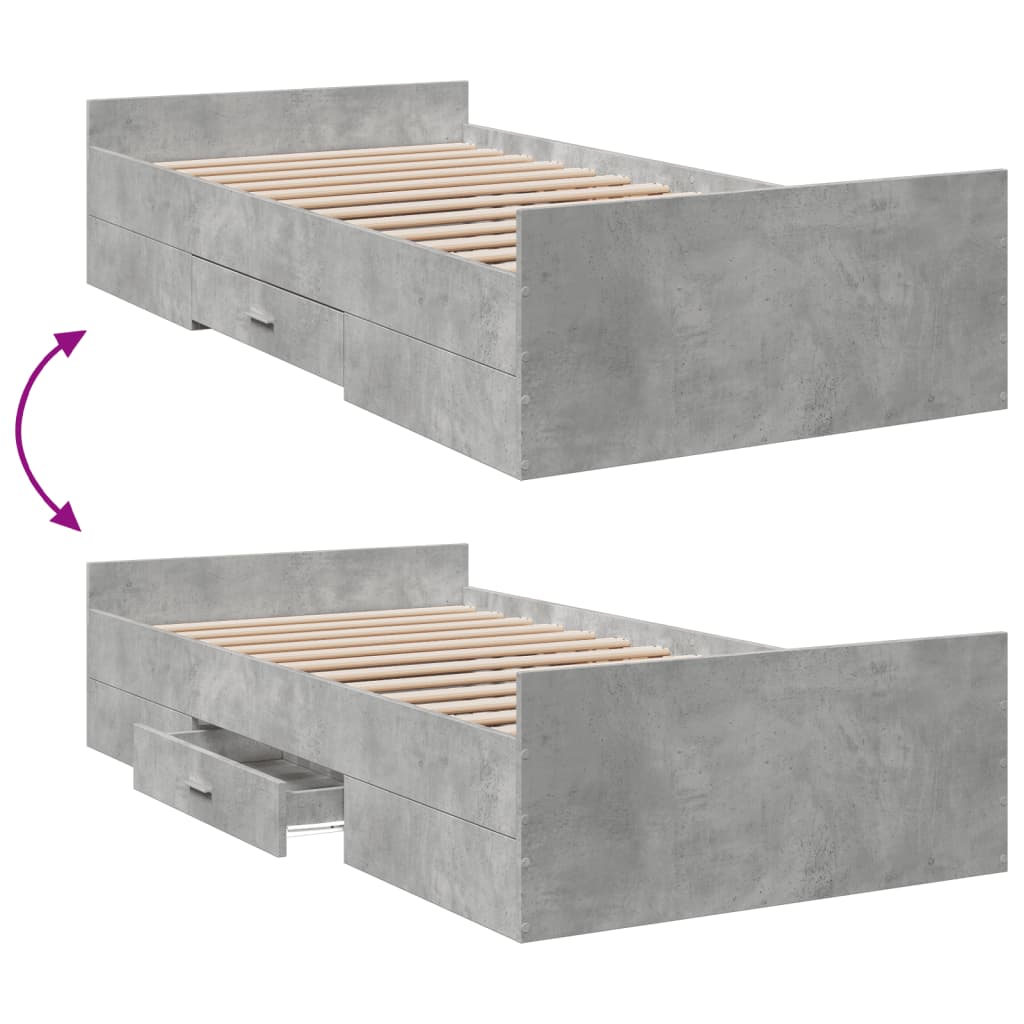 Bed Frame with Drawers without Mattress Concrete Grey 100x200 cm