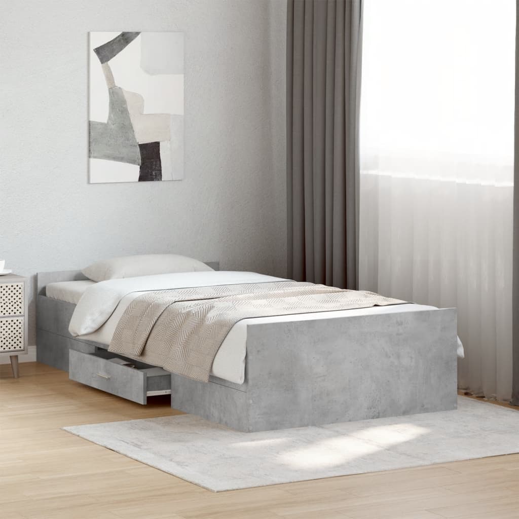 Bed Frame with Drawers without Mattress Concrete Grey 100x200 cm