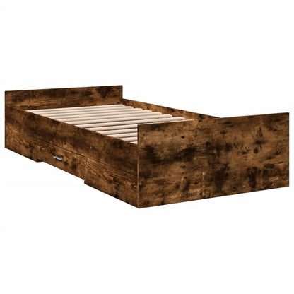 Bed Frame with Drawers Smoked Oak 100x200 cm Engineered Wood