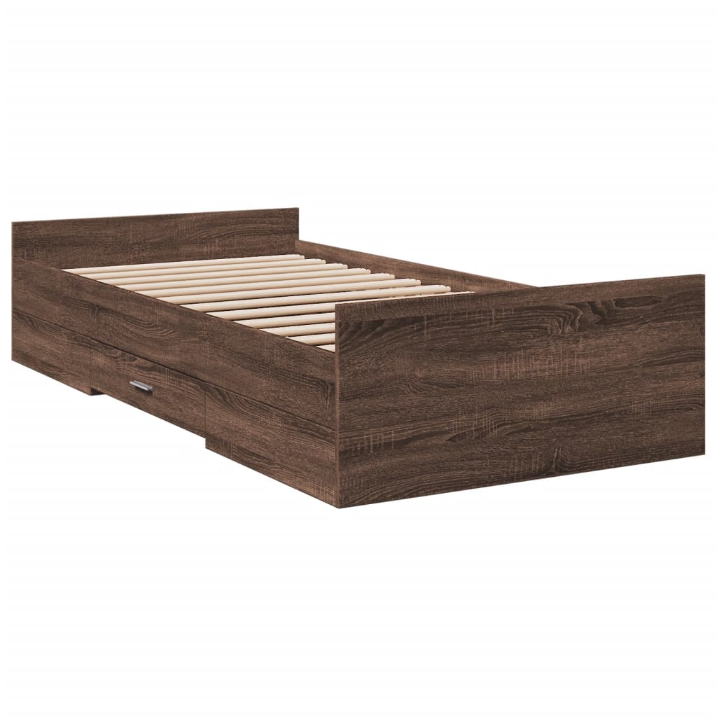 Bed Frame with Drawers without Mattress Brown Oak 100x200 cm