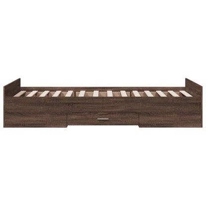 Bed Frame with Drawers without Mattress Brown Oak 100x200 cm