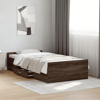 Bed Frame with Drawers without Mattress Brown Oak 100x200 cm