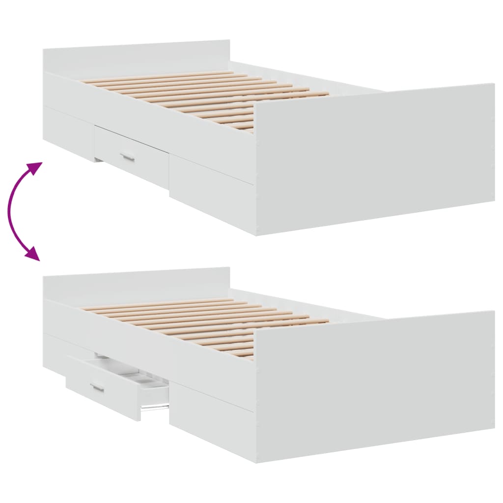 Bed Frame with Drawers without Mattress White 90x200 cm