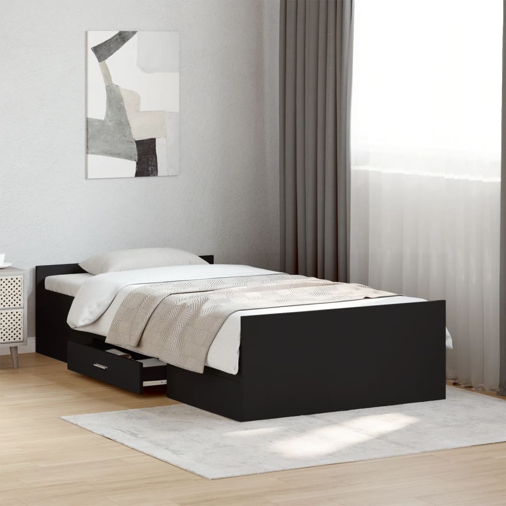 Bed Frame with Drawers without Mattress Black 90x200 cm