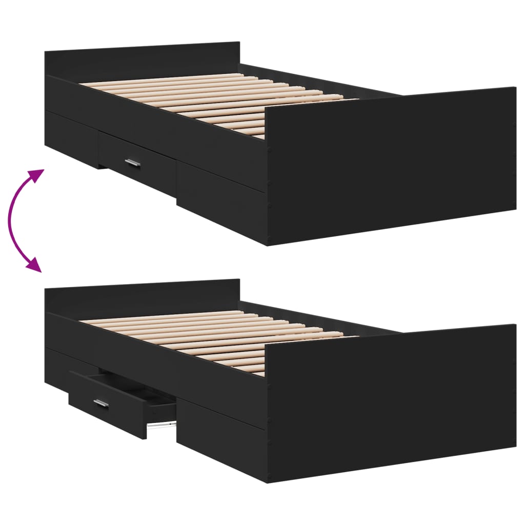 Bed Frame with Drawers without Mattress Black 90x200 cm