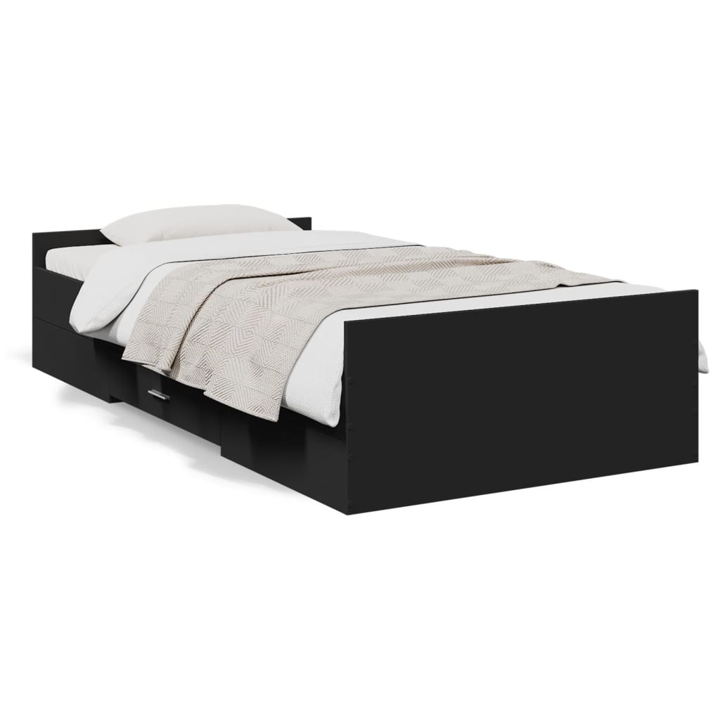 Bed Frame with Drawers without Mattress Black 90x200 cm