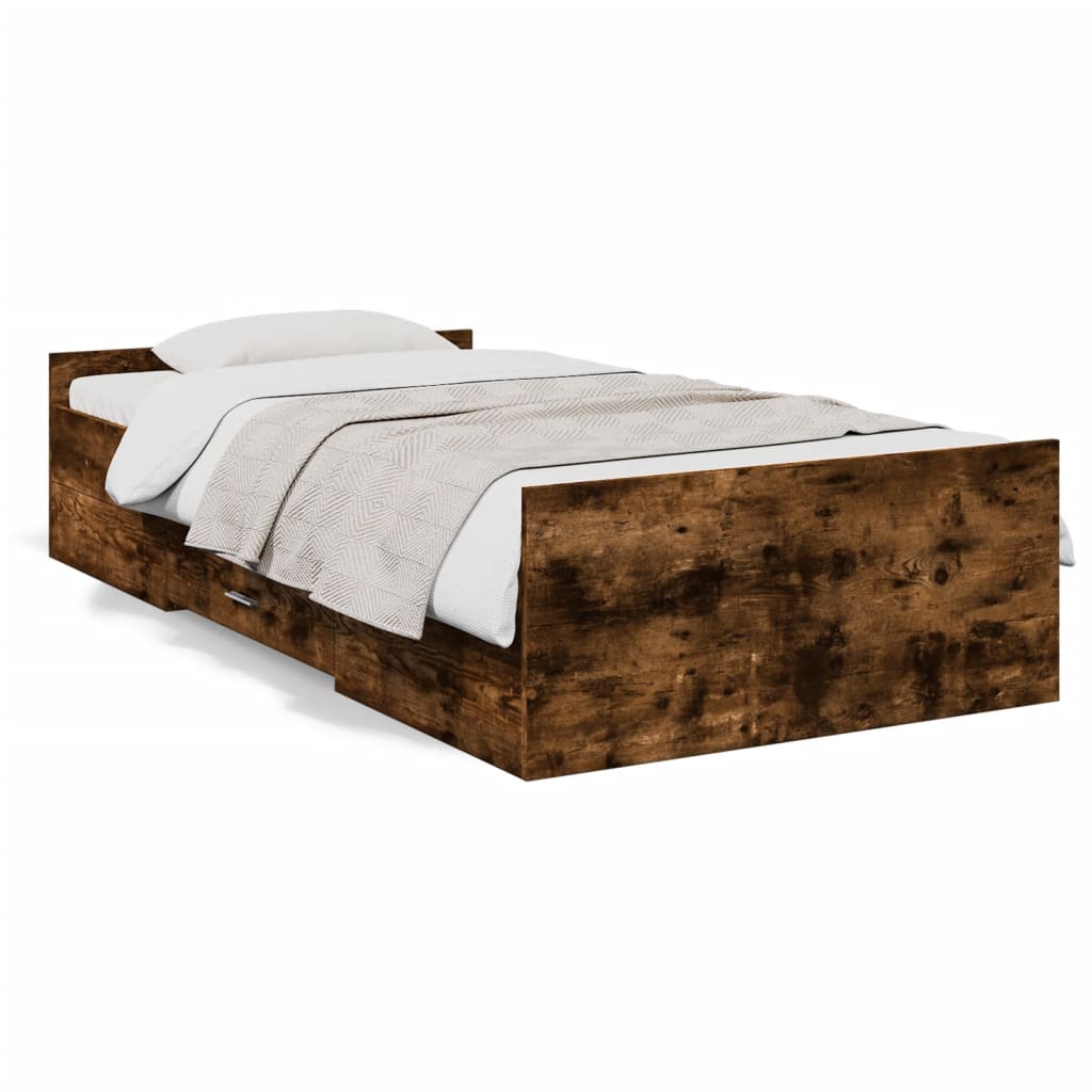 Bed Frame with Drawers without Mattress Smoked Oak 90x200 cm