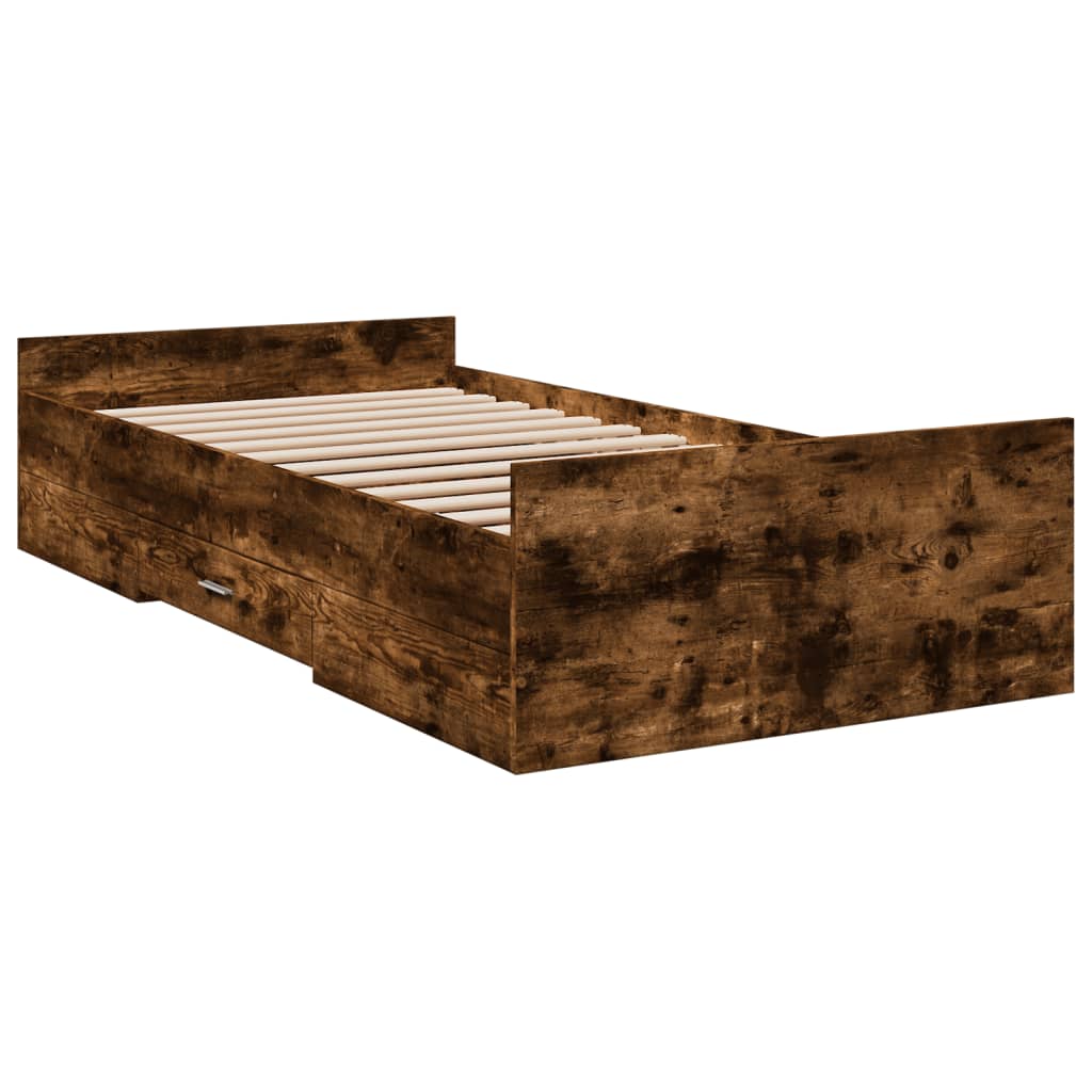 Bed Frame with Drawers without Mattress Smoked Oak 90x200 cm