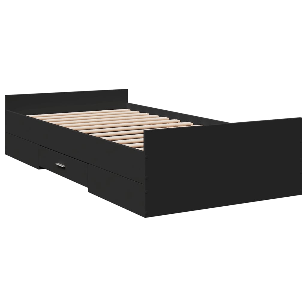 Bed Frame with Drawers without Mattress Black 90x190 cm Single