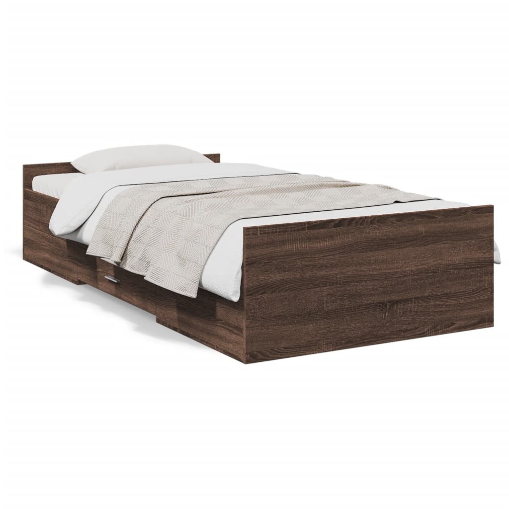 Bed Frame with Drawers without Mattress Brown Oak 90x190 cm Single