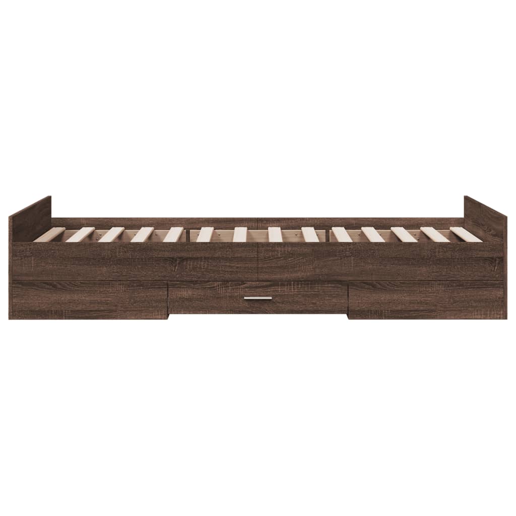 Bed Frame with Drawers without Mattress Brown Oak 90x190 cm Single