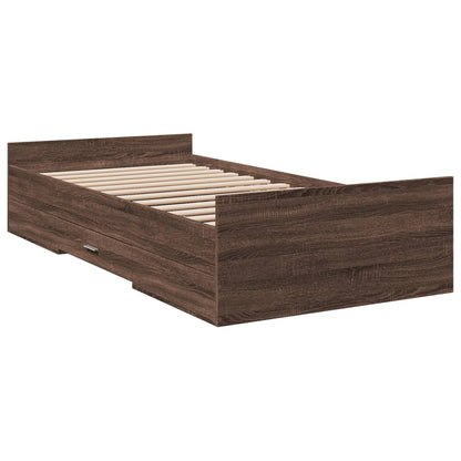 Bed Frame with Drawers without Mattress Brown Oak 90x190 cm Single